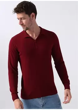 Красный мужской жаккардовый свитер с воротником поло Fabrika