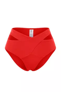 Красный низ бикини с вырезом/окном и высокой талией Trendyol