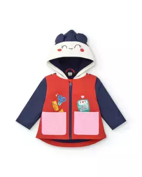 Красный плащ для девочки с контрастными рукавами и забавными деталями Tuc tuc