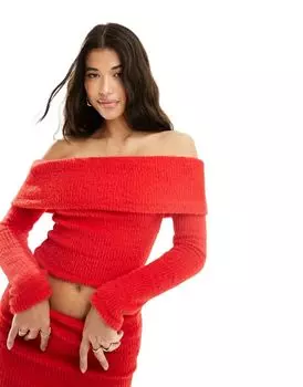 Красный пышный топ с открытыми плечами ASOS DESIGN