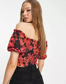 Красный разноцветный топ с открытыми плечами Miss Selfridge