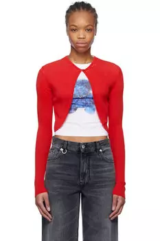 Красный ребристый плотный кардиган We11done