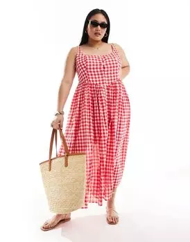 Красный сарафан миди для пикника из вуали ASOS DESIGN Curve