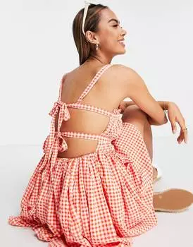 Красный сарафан в мелкую клетку ASOS DESIGN