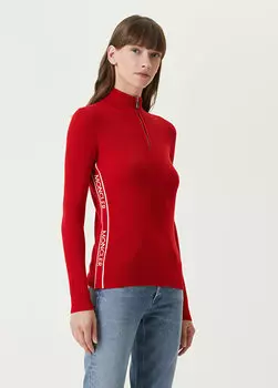 Красный шерстяной свитер с воротником-стойкой и логотипом Moncler