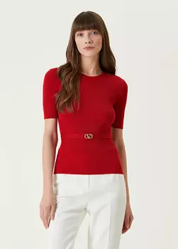 Красный шерстяной трикотаж vlogo с поясом Valentino