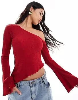 Красный структурированный топ ASOS DESIGN с асимметричным дизайном на одно плечо