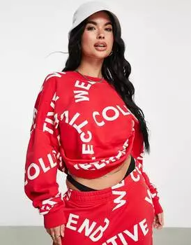 Красный свитер оверсайз с монограммой ASOS Weekend Collective