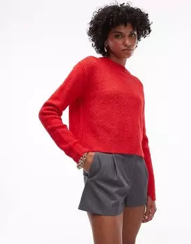 Красный свитер реглан с круглым вырезом и открытыми швами Topshop