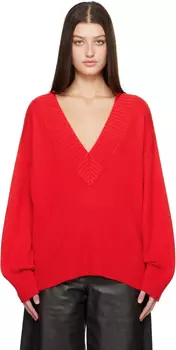 Красный свитер с глубоким V-образным вырезом Loulou Studio