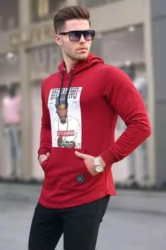 Красный свитшот с капюшоном с принтом 2780 MADMEXT