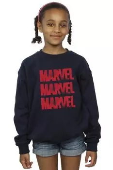 Красный свитшот с логотипом в виде спрея Marvel, темно-синий