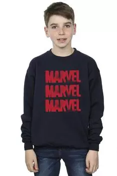 Красный свитшот с логотипом в виде спрея Marvel, темно-синий