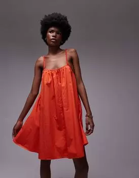 Красный свободный сарафан с квадратным вырезом и эластичной резинкой Topshop