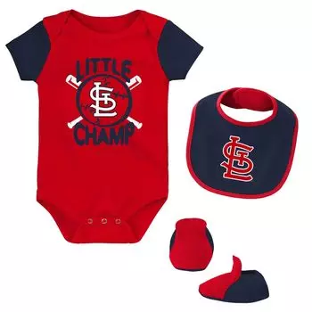 Красный/темно-синий комплект из трех боди St. Louis Cardinals Little Champ для новорожденных и младенцев, нагрудник и пинетки Outerstuff