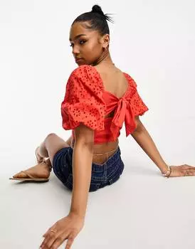 Красный топ молочницы с вышитыми рукавами ASOS DESIGN