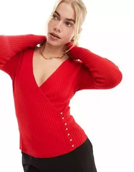 Красный топ Morgan с тонкой ребристой структурой и отделкой из золотого металла