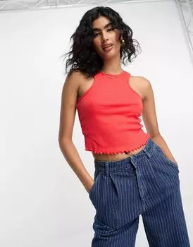 Красный топ на бретельках ASOS с экстремальным гоночным кроем и присборенной кромкой