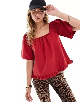 Красный топ с эластичным вырезом ASOS DESIGN