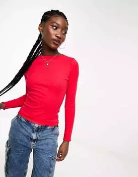 Красный топ с длинными рукавами и краем салата New Look