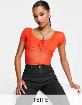 Красный топ с короткими рукавами и сетчатой отделкой Topshop Petite