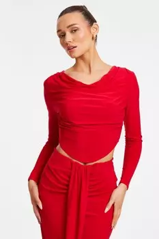 Красный топ с воротником-хомутиком и сборками QUIZ Clothing