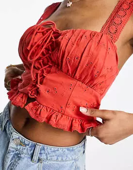 Красный топ с вышивкой и шнуровкой спереди ASOS DESIGN