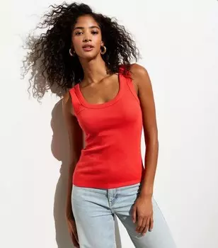 Красный топ в рубчик с круглым вырезом New Look, красный