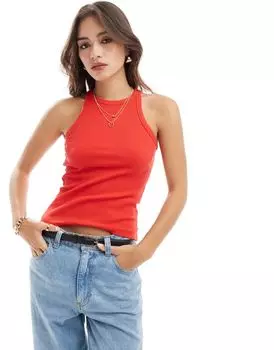 Красный топ в рубчик с воротником-борцовкой Vero Moda