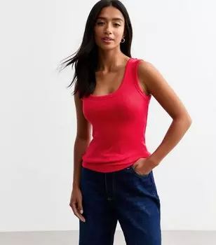Красный трикотажный топ в рубчик Petite с овальным вырезом New Look, красный