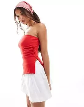 Красный удлиненный топ-бандо Bershka