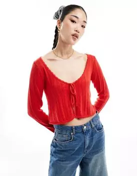 Красный укороченный кардиган с завязкой спереди ASOS DESIGN