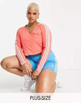 Красный укороченный топ с 3 полосками и длинными рукавами adidas Originals Plus adicolor