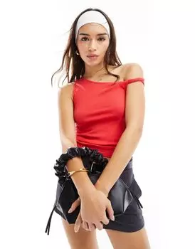 Красный укороченный топ с открытыми плечами и хлопковым принтом Cotton:On