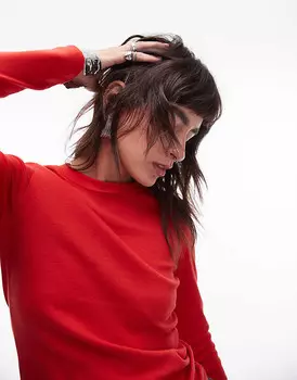Красный узкий топ с длинными рукавами Topshop