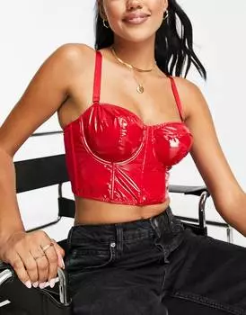Красный виниловый корсет на косточках со съемными бретелями ASOS DESIGN Fuller Bust Bette