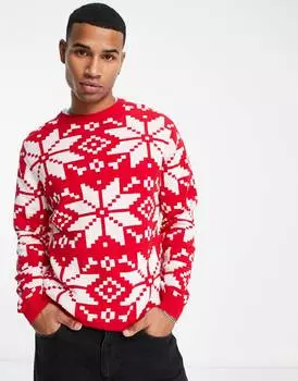 Красный вязаный рождественский джемпер с узором в виде снежинок ASOS DESIGN