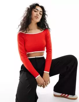 Красный вязаный топ с открытыми плечами ASOS