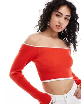 Красный вязаный топ с открытыми плечами ASOS