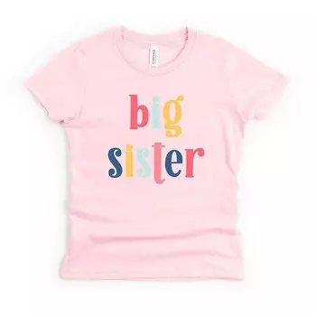 Красочная футболка с короткими рукавами и рисунком для малышей Big Sister The Juniper Shop, розовый