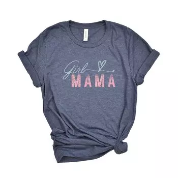 Красочная футболка с короткими рукавами и рисунком Girl Mama Heart Simply Sage Market, цвет Heather Navy