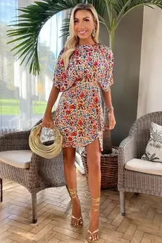 Красочное мини-платье с рукавами «летучая мышь» и принтом Ax Paris, красный