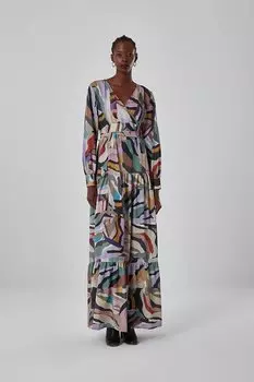 Красочное платье макси с зеброй Mizalle