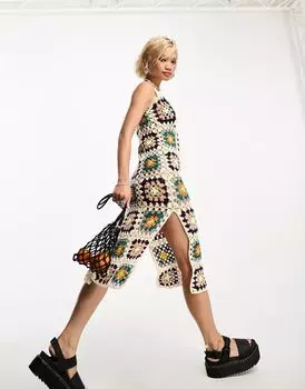 Красочное платье миди крючком Reclaimed Vintage, ограниченная серия