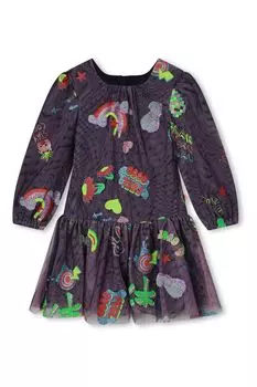 Красочное вечернее платье из сетчатой ткани с рюшами на рукавах Billieblush, мультиколор