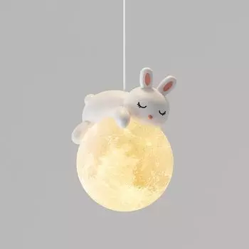 Креативная люстра Nordic Moon для детской комнаты, трехцветная светодиодная лампа с затемнением, прикроватная люстра для спальни, подсветка шкафа для телевизора в гостиной (кролик) yozhiqu