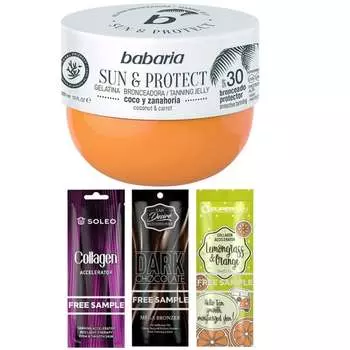 Крем-бронзатор, кокос-морковь, 300 мл + пакетики Babaria, Sun & Protect SPF30