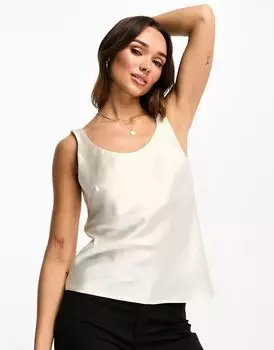 Кремовая атласная майка с овальным вырезом ASOS