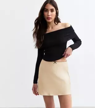 Кремовая атласная мини-юбка New Look, кремовый