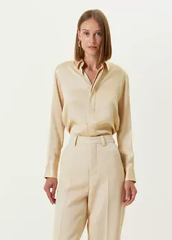 Кремовая атласная рубашка с классическим воротником Ami